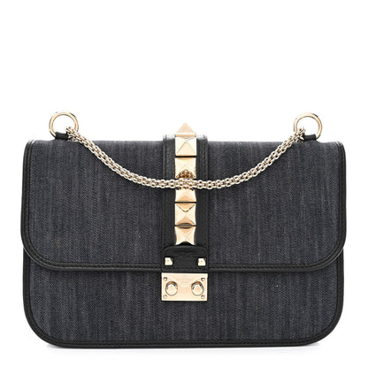 Valentino Garavani Denim Medium Glam Lock Rockstud Flap Deep Denim 1 of 9