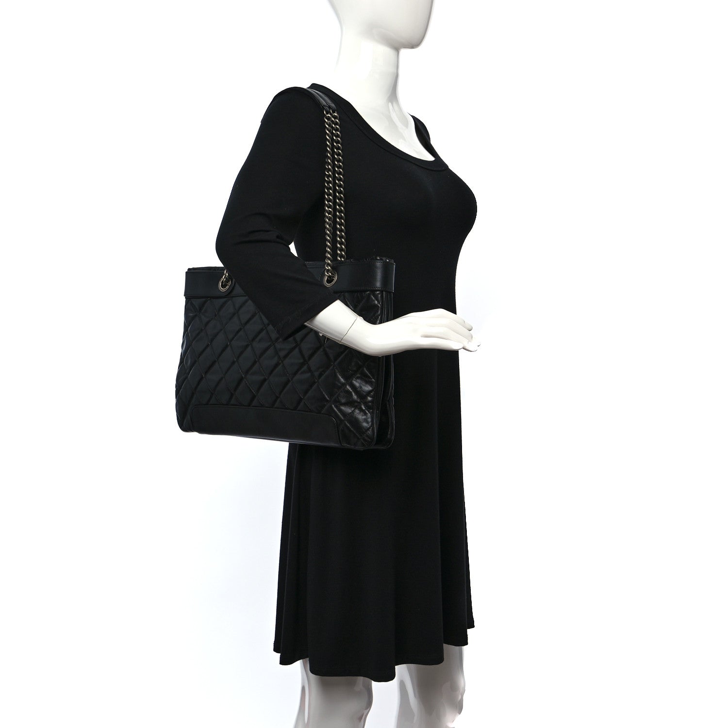 Chanel Glazed Calfskin Quilted Shopping Tote Black 3 of 11