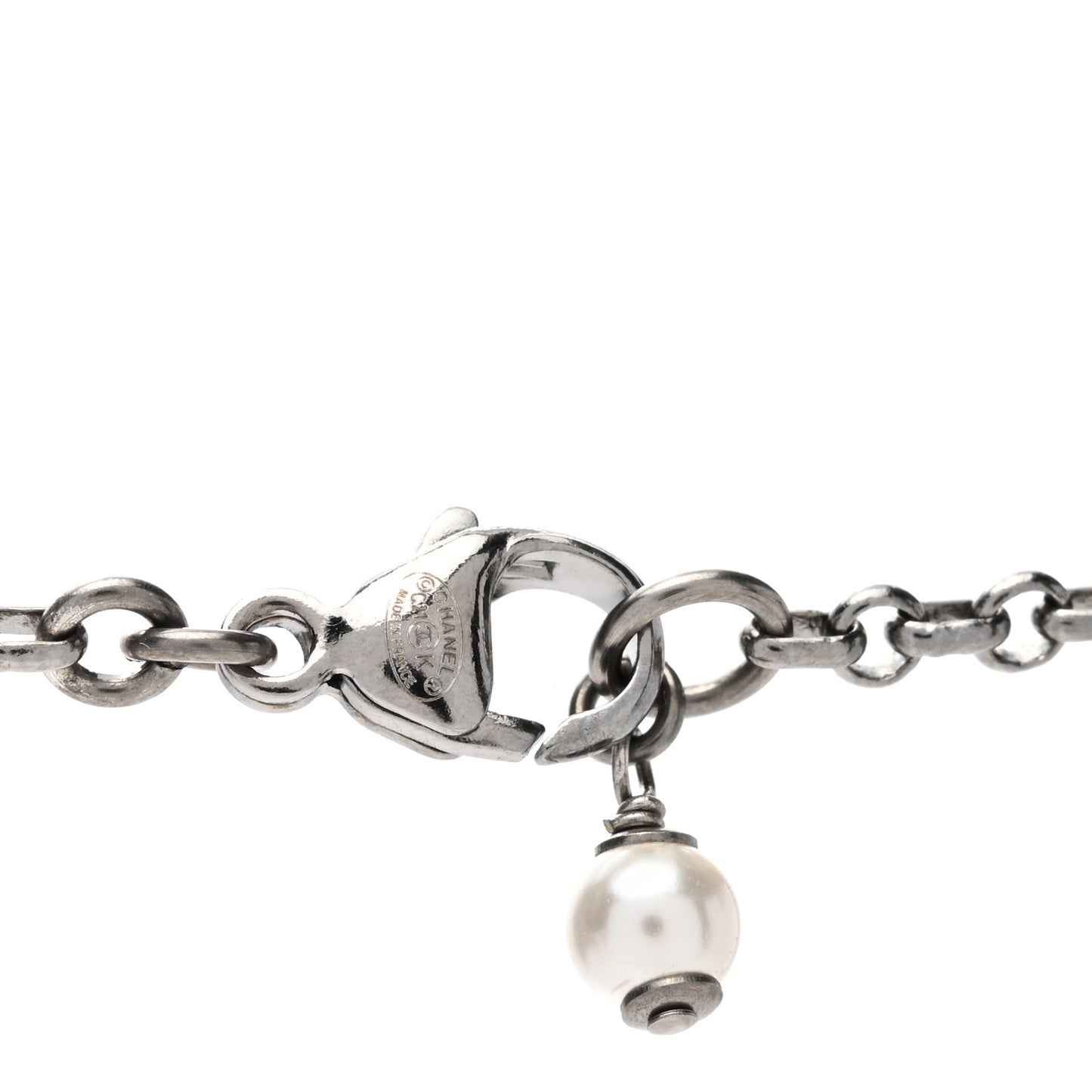 Pearl Crystal CC Pendant Necklace Ruthenium