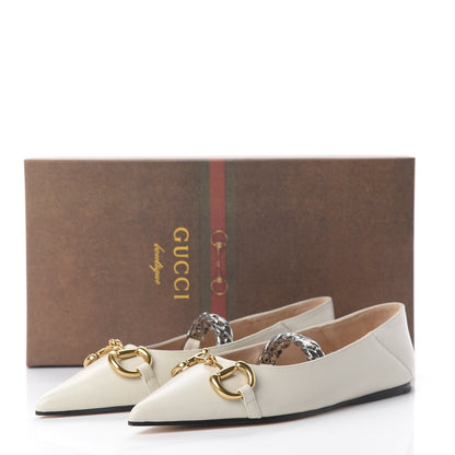 Gucci Nappa Lumiere Deva Horsebit Chain Embellished Flats 36 Dusty White 3 of 14