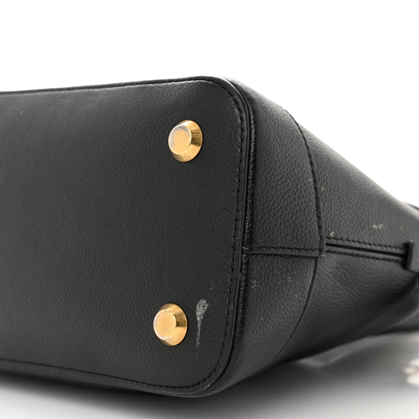 Grained Calfskin Logo S Ville Top Handle Bag Black White