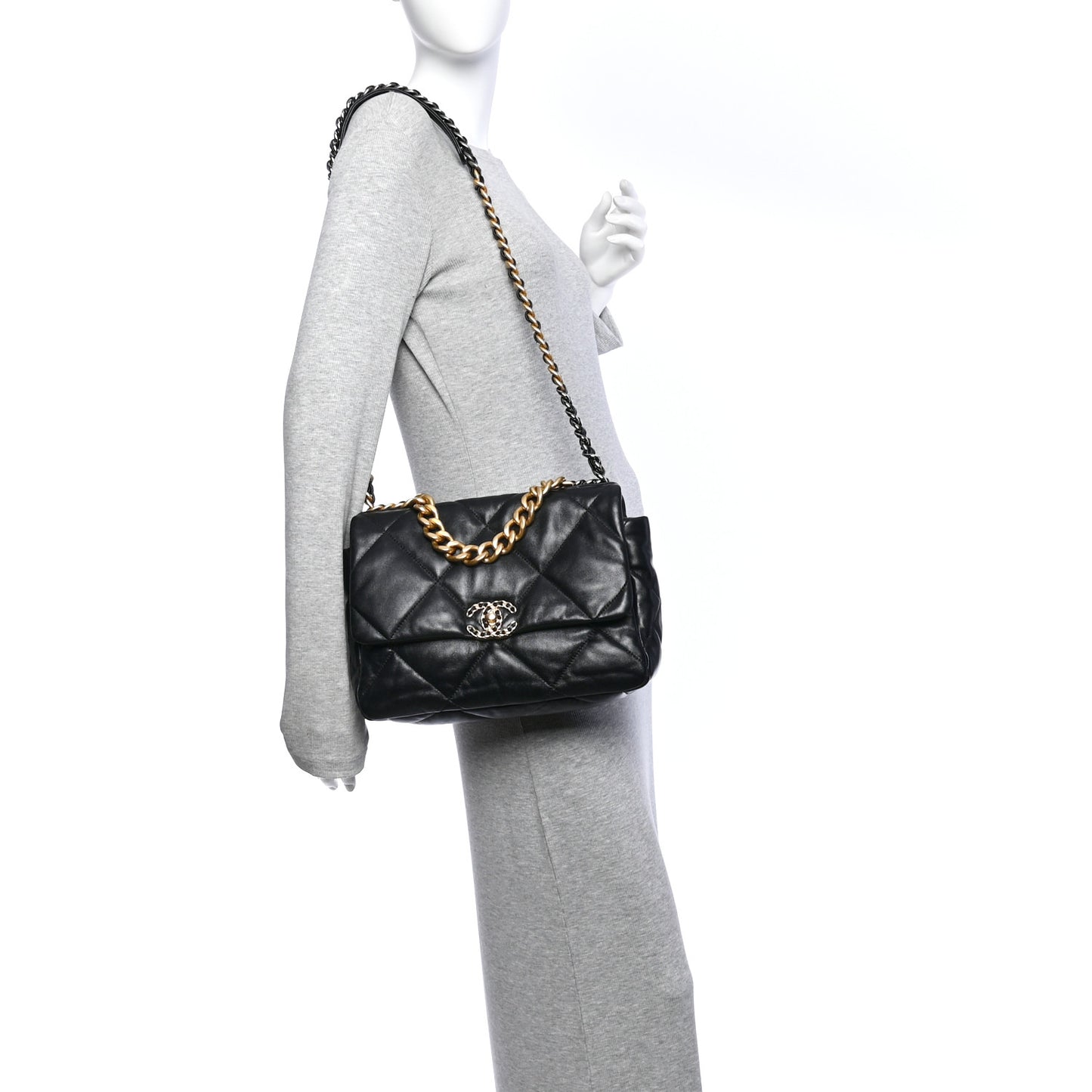 Lambskin Quilted Large Chanel 19 Flap Black