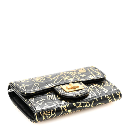 Chanel Calfskin Crocodile Embossed Graffiti 2.55 Cocodile Reissue Flap Card Holder Black Gold Black Gold 4 of 8
