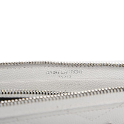 Saint Laurent Grain De Poudre Matelasse Chevron Monogram Zip Around Wallet Blanc Optique 6 of 8