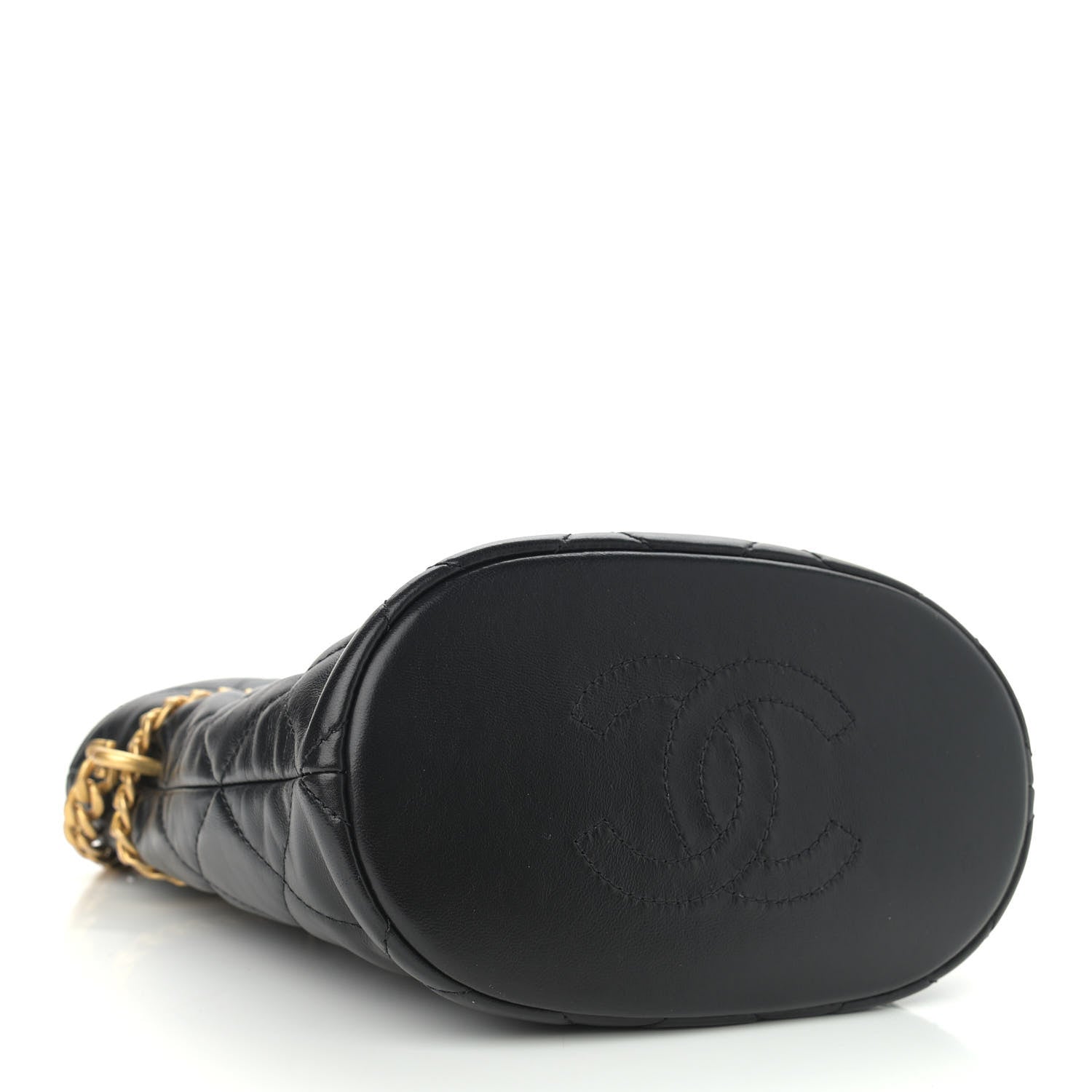 Chanel Lambskin Enamel Quilted Pending CC Bucket Drawstring Bag Black 4 of 11