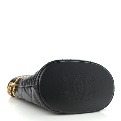 Chanel Lambskin Enamel Quilted Pending CC Bucket Drawstring Bag Black 4 of 11