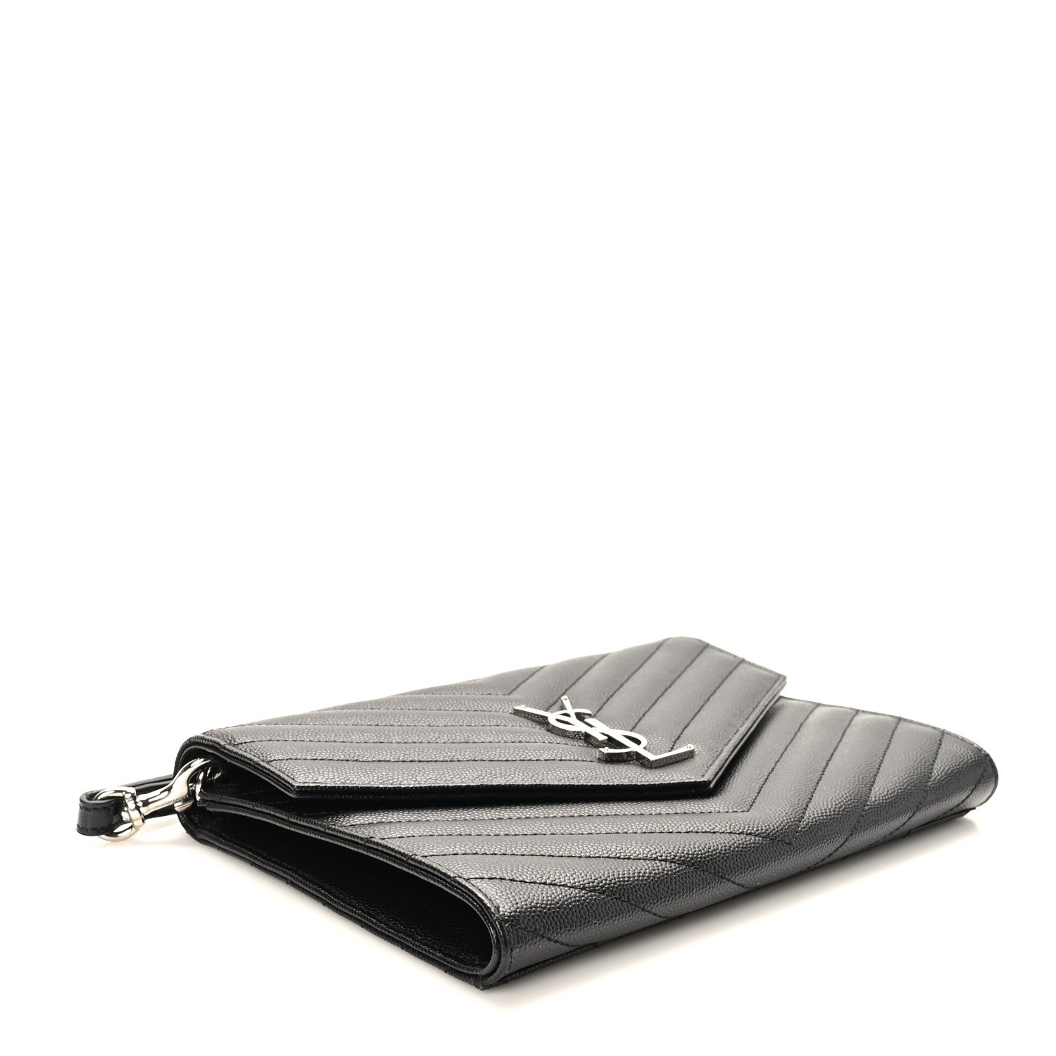Saint Laurent Grain De Poudre Matelasse Chevron Monogram Cassandre Flap Pouch Black 4 of 8