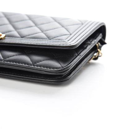 Chanel Lambskin Quilted Boy Wallet On Chain WOC Black 10 of 14