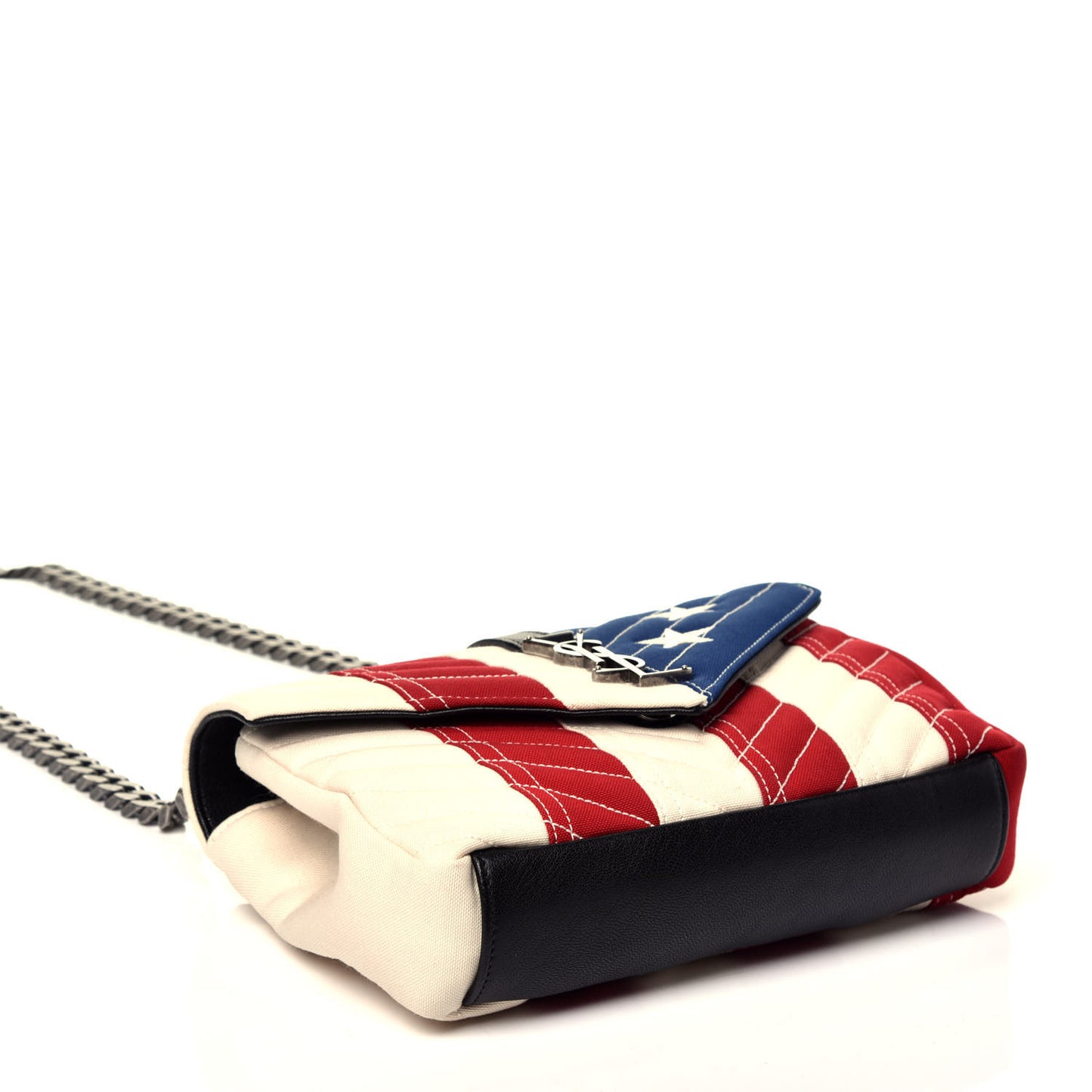 Canvas Matelasse Chevron American Flag Monogram Medium College Bag Red Blue