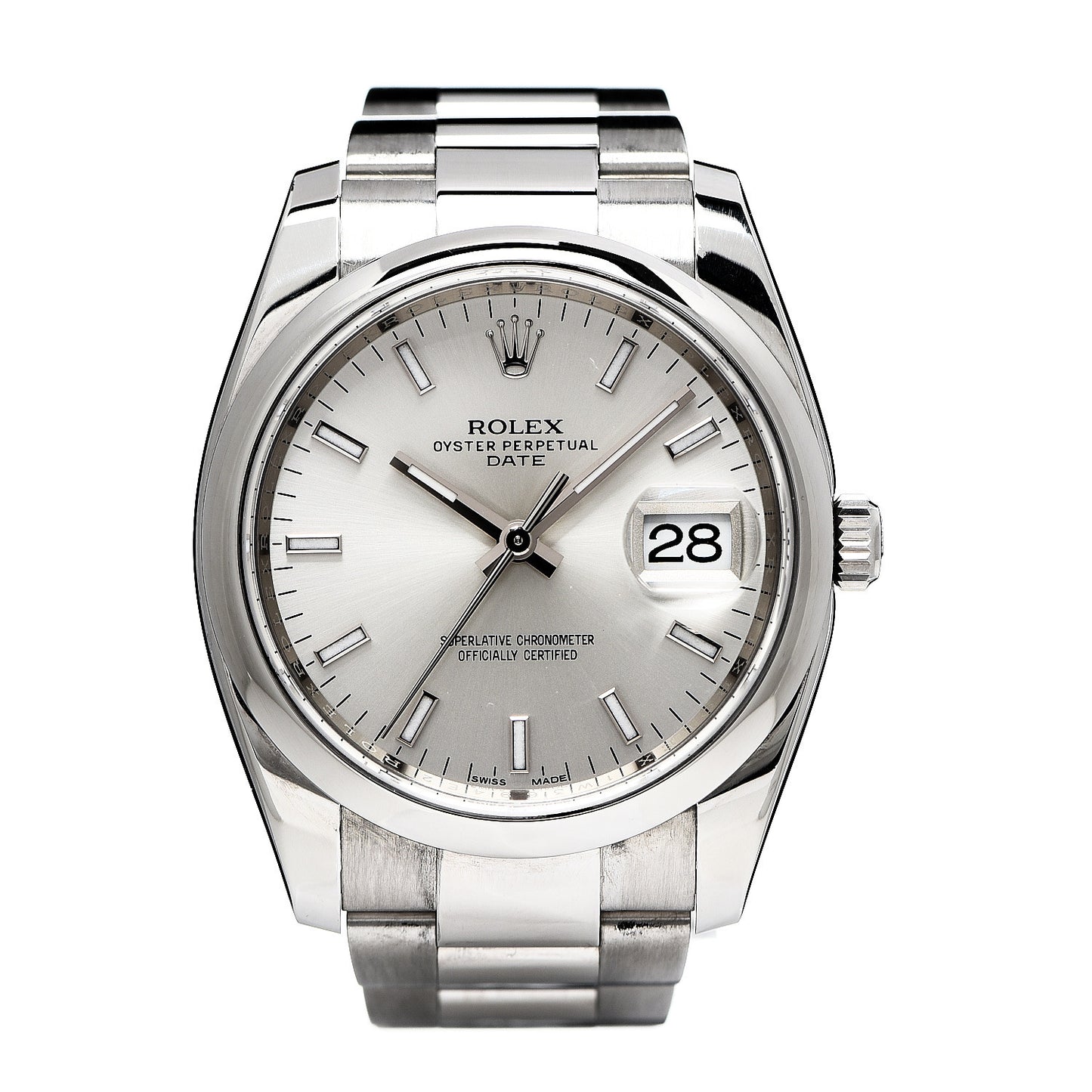 Stainless Steel 34mm Oyster Perpetual Date Watch Silver 115200