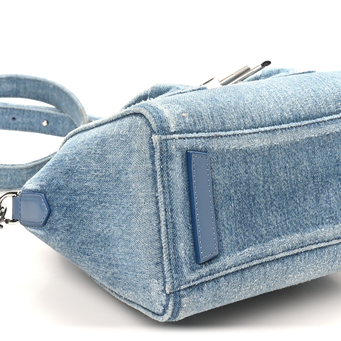 Denim Mini Lock Antigona Shoulder Bag Blue