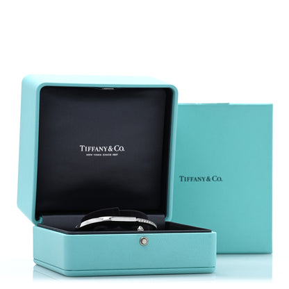 Tiffany 18K White Gold Diamond Tiffany Lock Half Pave Bangle Bracelet 5 of 5