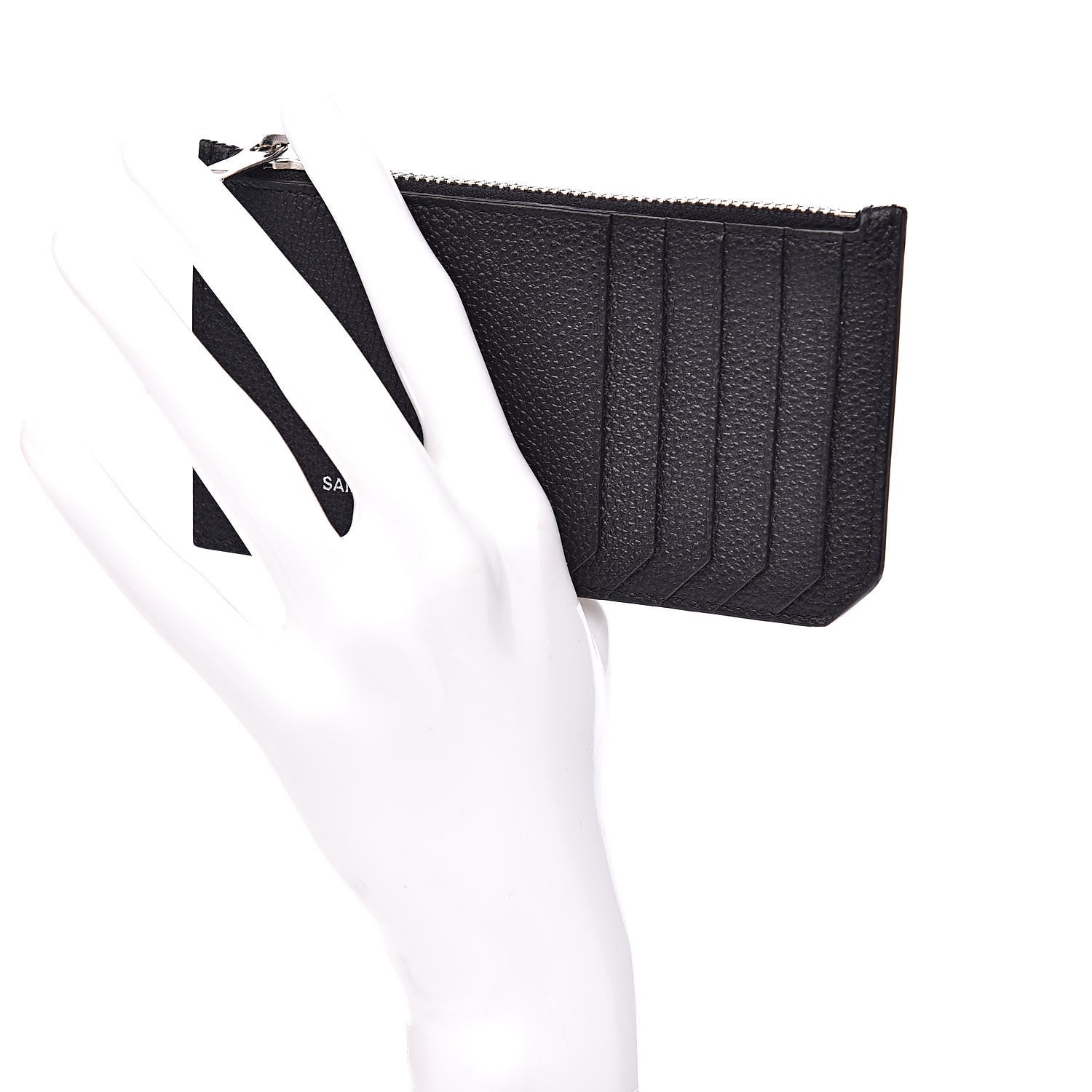 Saint Laurent Grained Calfskin 5 Fragments Zip Pouch Card Holder Black 2 of 8