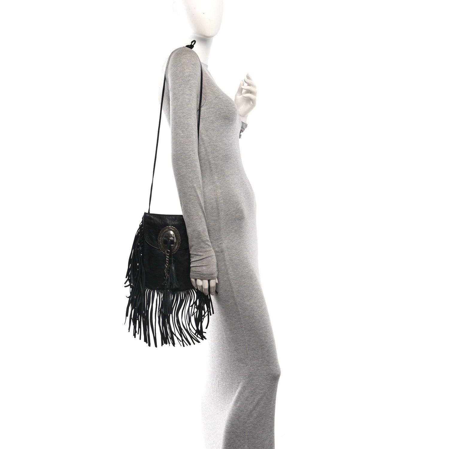 Saint Laurent Lambskin Anita Tassed Crossbody Bag Black 2 of 10