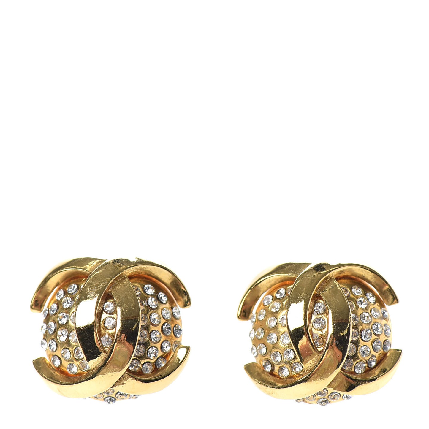 Crystal CC Clip On Earrings Gold