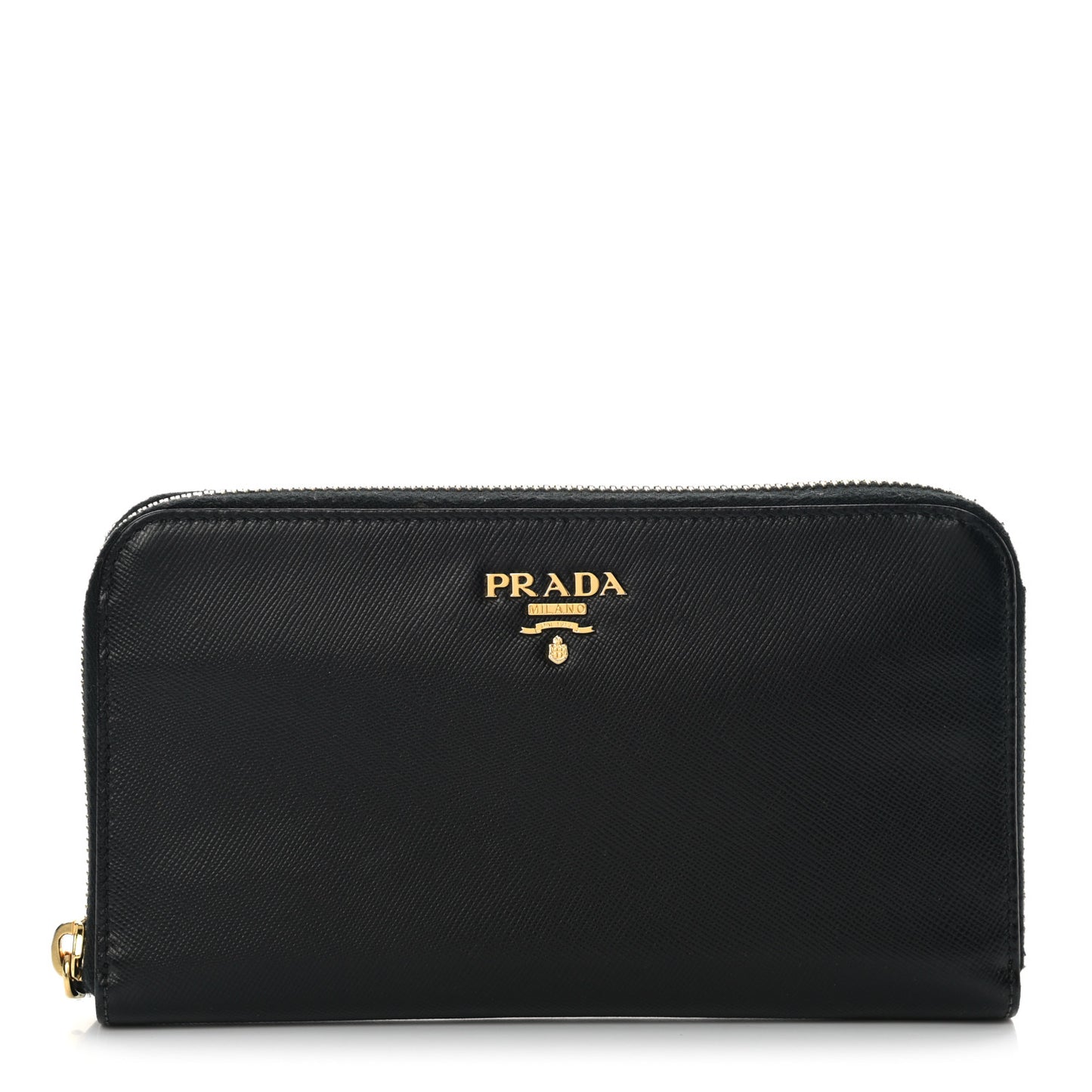 Saffiano Metal Zip Around Wallet Black