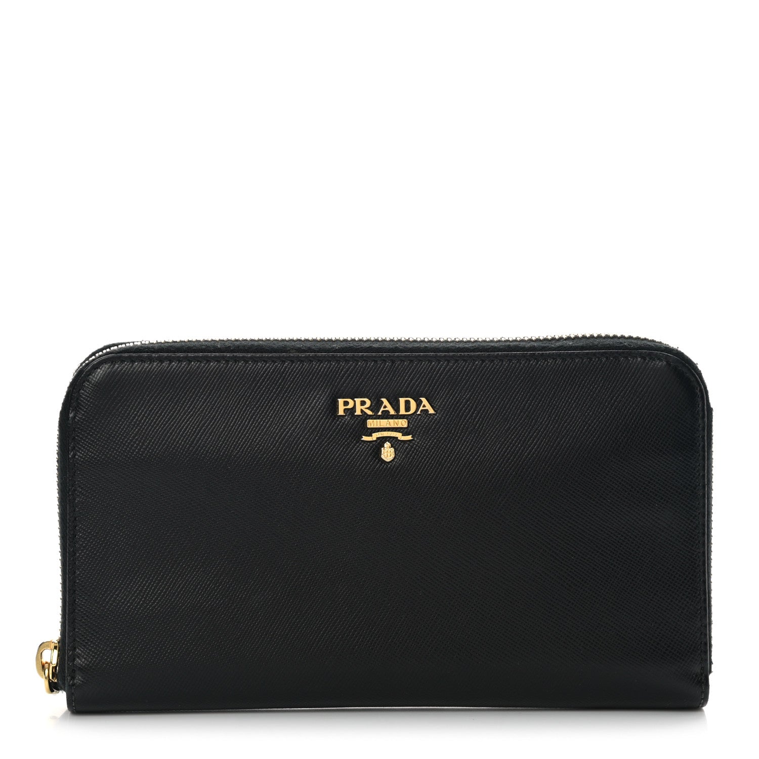 Prada Saffiano Metal Zip Around Wallet Black 1 of 12