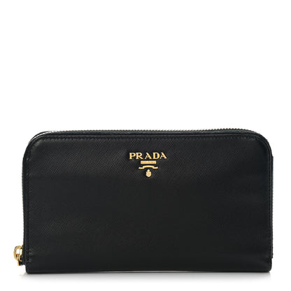 Prada Saffiano Metal Zip Around Wallet Black 1 of 12