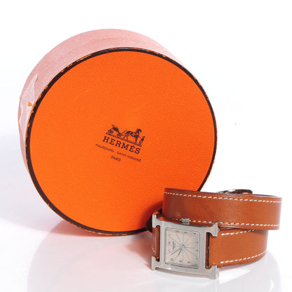 Hermes Stainless Steel Barenia 21mm Heure H Hour Double Tour Quartz Watch Fauve 8 of 8