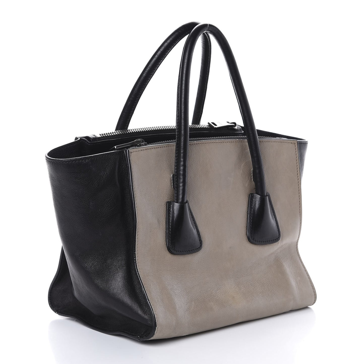 Glace Calf Bi-Color Twin Pocket Tote Pomice Black