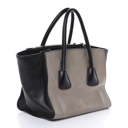 Prada Glace Calf Bi-Color Twin Pocket Tote Pomice Black 3 of 10