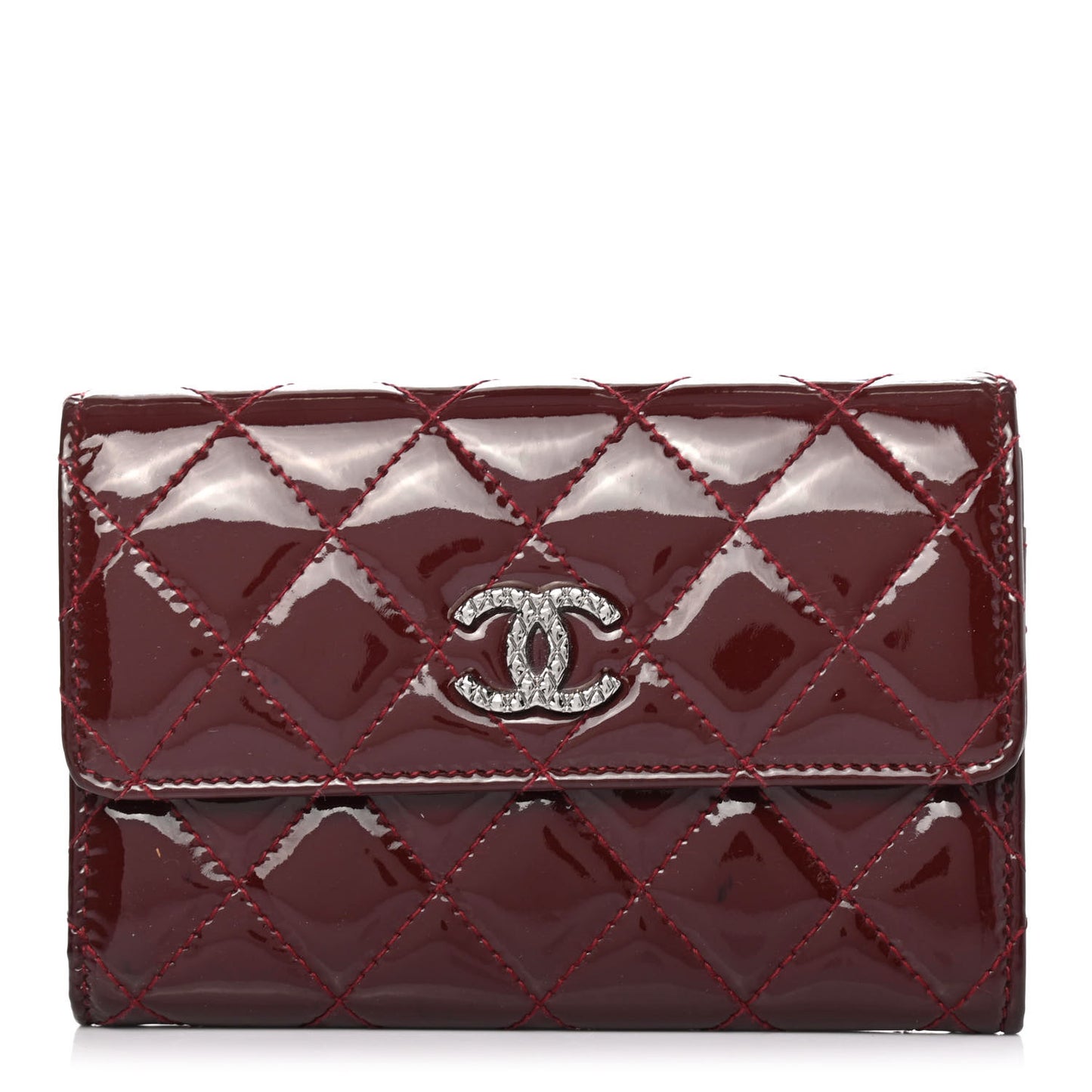 Patent Quilted Brilliant Flap Wallet Red