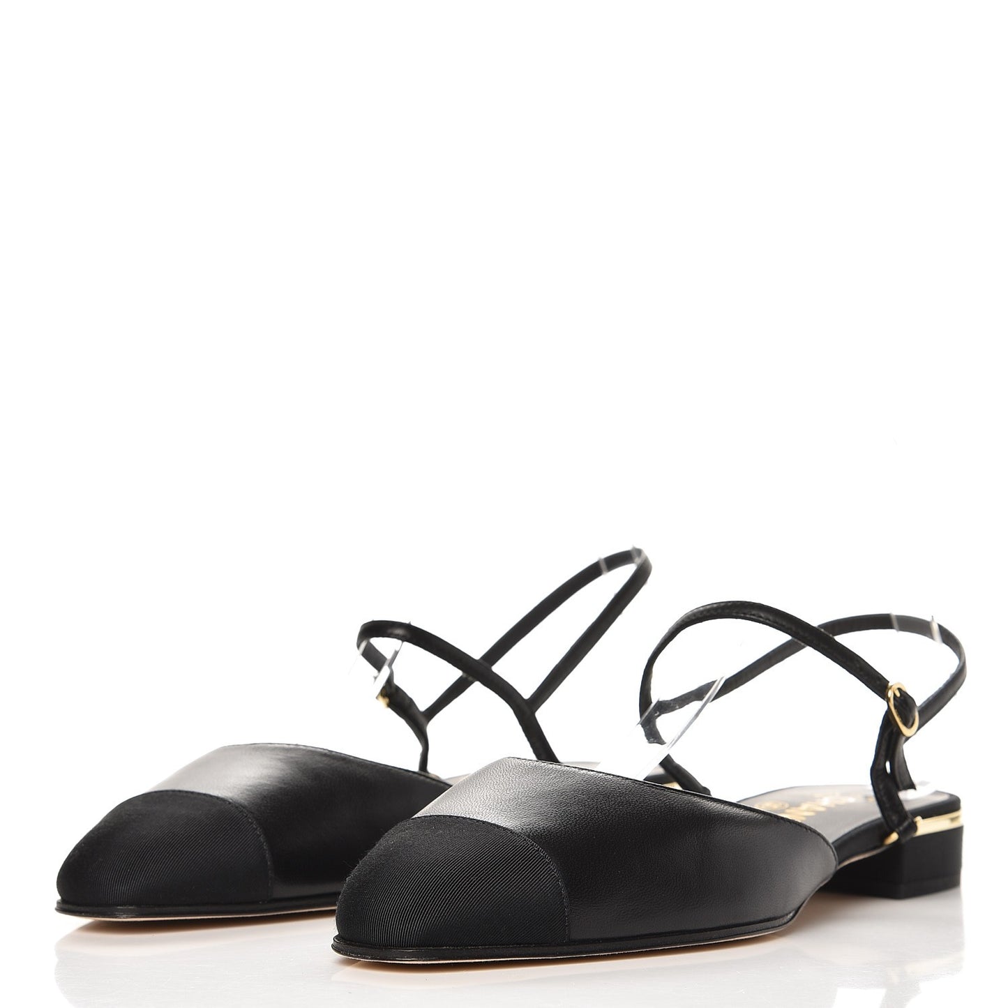 Lambskin Grosgrain Cap Toe CC Slingback Sandals 38.5 Black