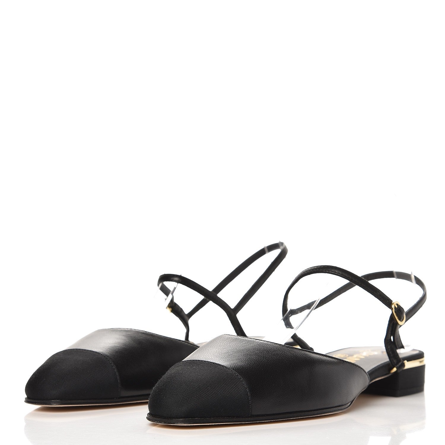 Chanel Lambskin Grosgrain Cap Toe CC Slingback Sandals 38.5 Black 2 of 10