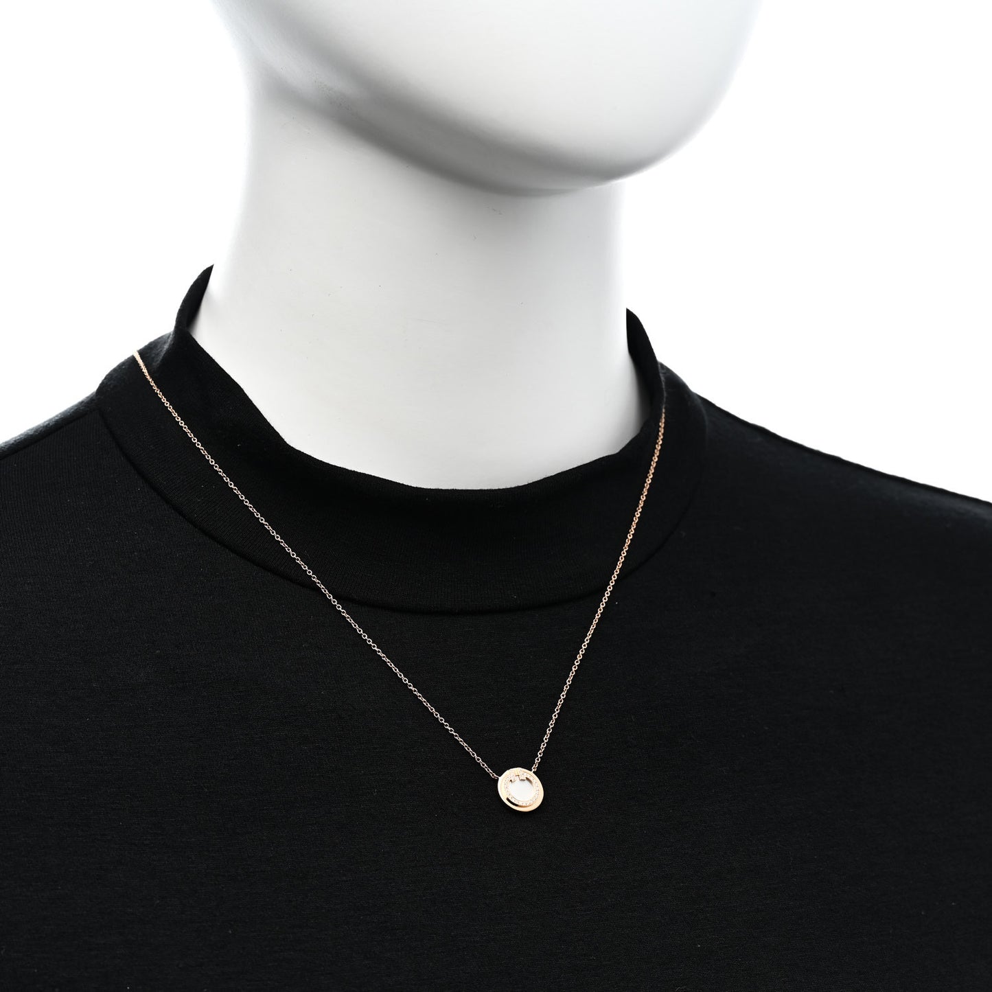 18K Rose Gold Diamond Mother of Pearl Small T Circle Pendant Necklace