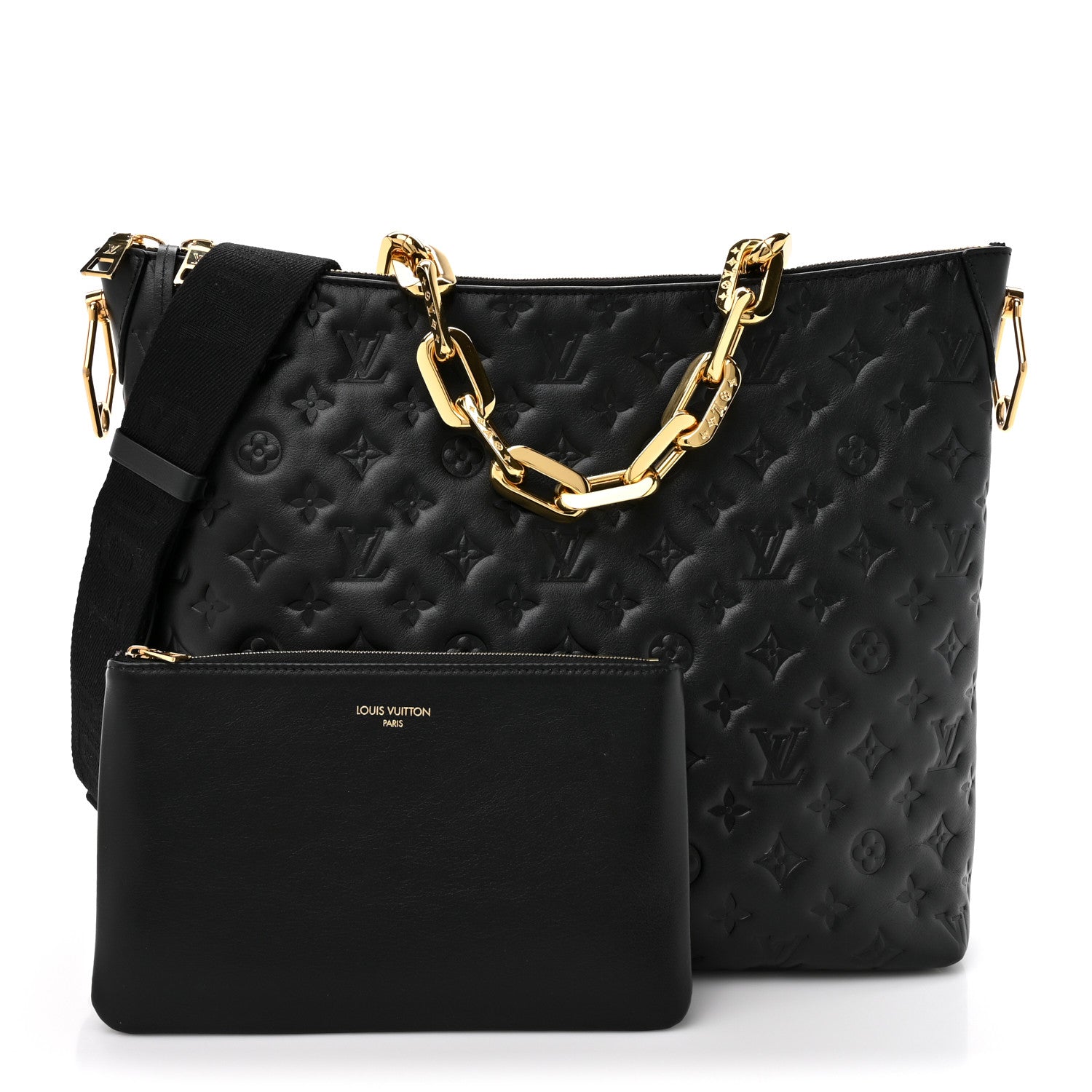 Louis Vuitton Lambskin Embossed Monogram Coussin Hobo MM Black 3 of 10