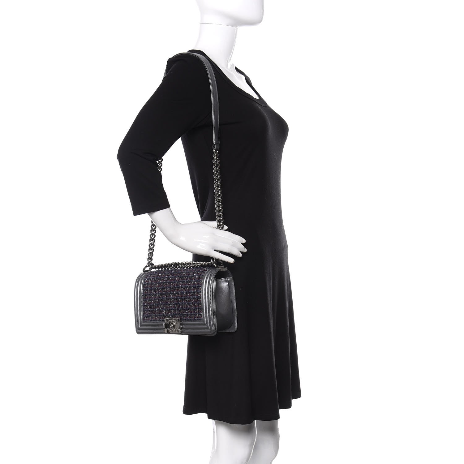 Chanel Tweed Metallic Lambskin Medium Boy Flap Silver 2 of 14