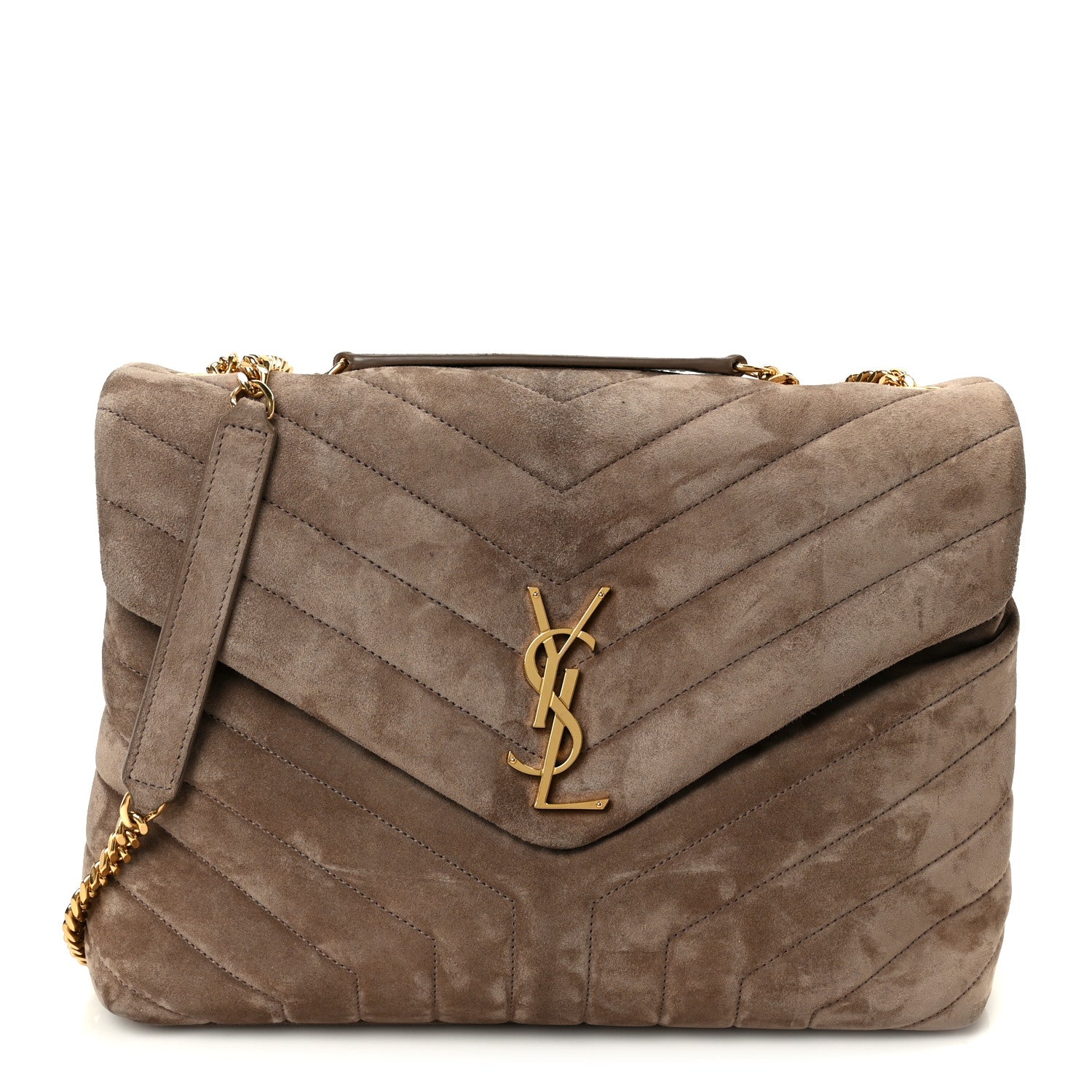 Saint Laurent Suede Y Quilted Monogram Medium Loulou Chain Satchel Taupe 1 of 12