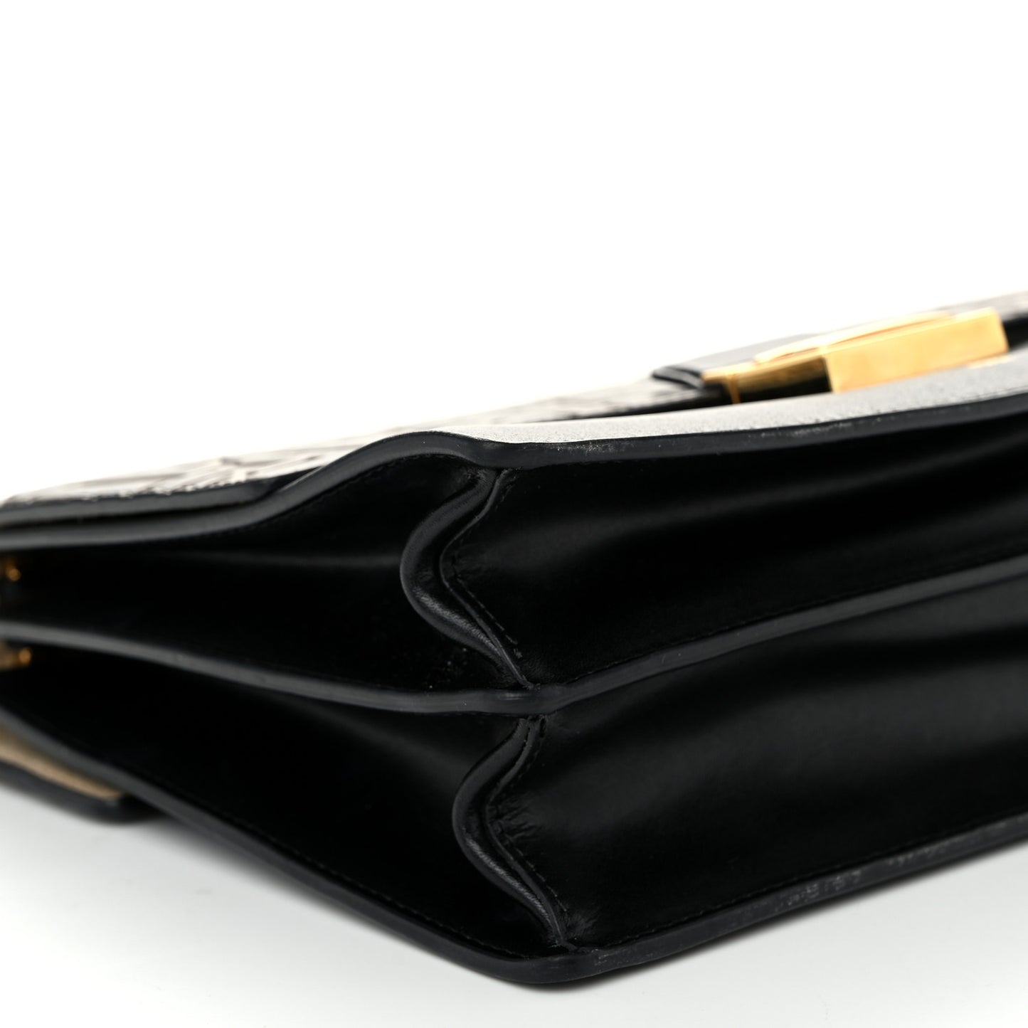 Vitello Liberty Bi-Color FF 1974 Embossed Chain Strap Kan U Shoulder Bag Black Maya