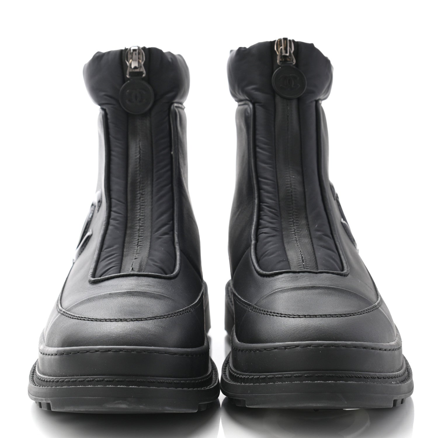 Chanel Calfskin Nylon CC Ankle Snow Boots 37 Black 2 of 17