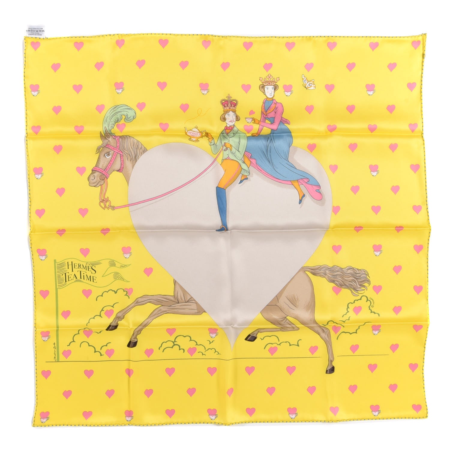 Hermes Silk Tea Time Scarf 70 Jaune Gris Perle 1 of 6