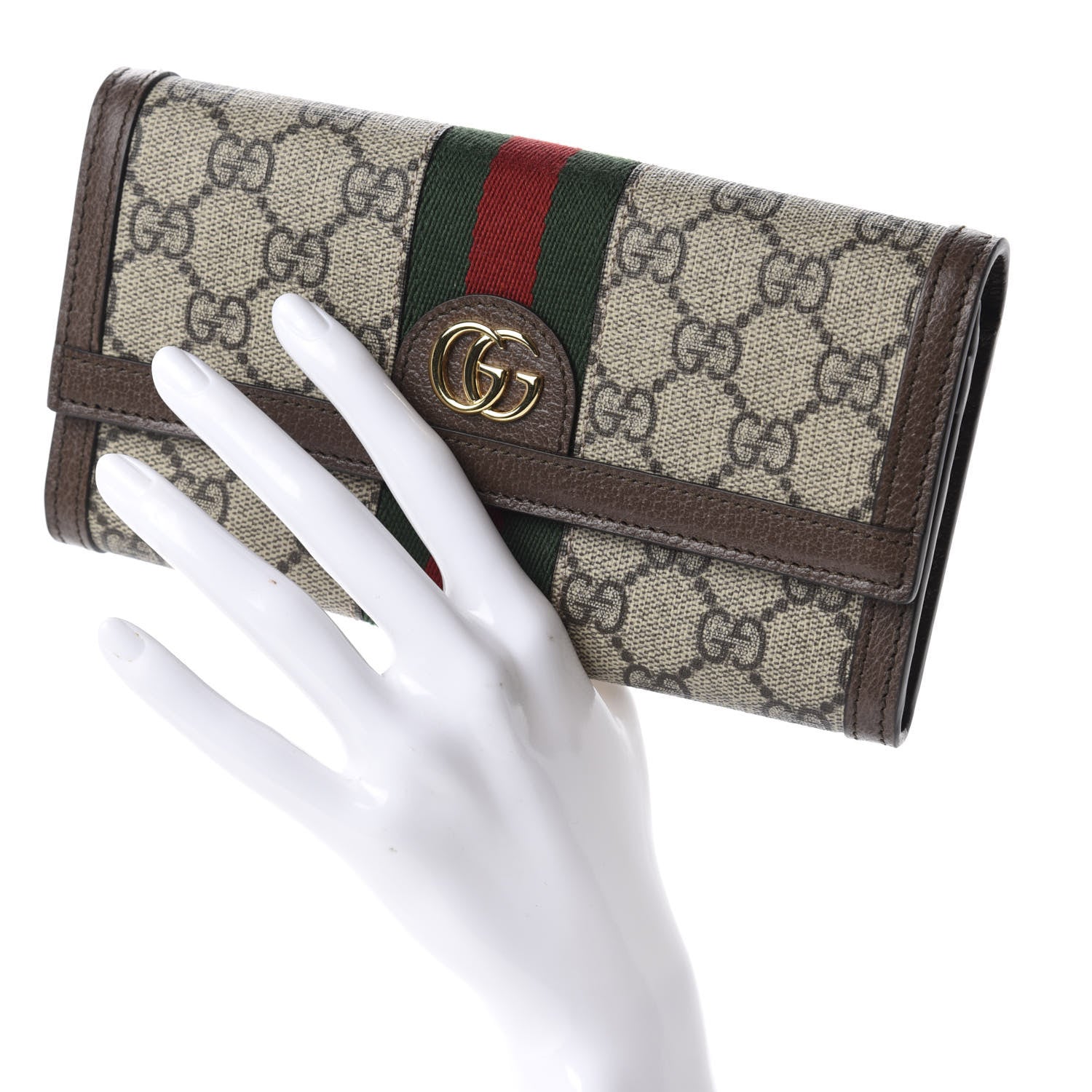 Gucci GG Supreme Monogram Web Ophidia Continental Wallet Brown 2 of 7