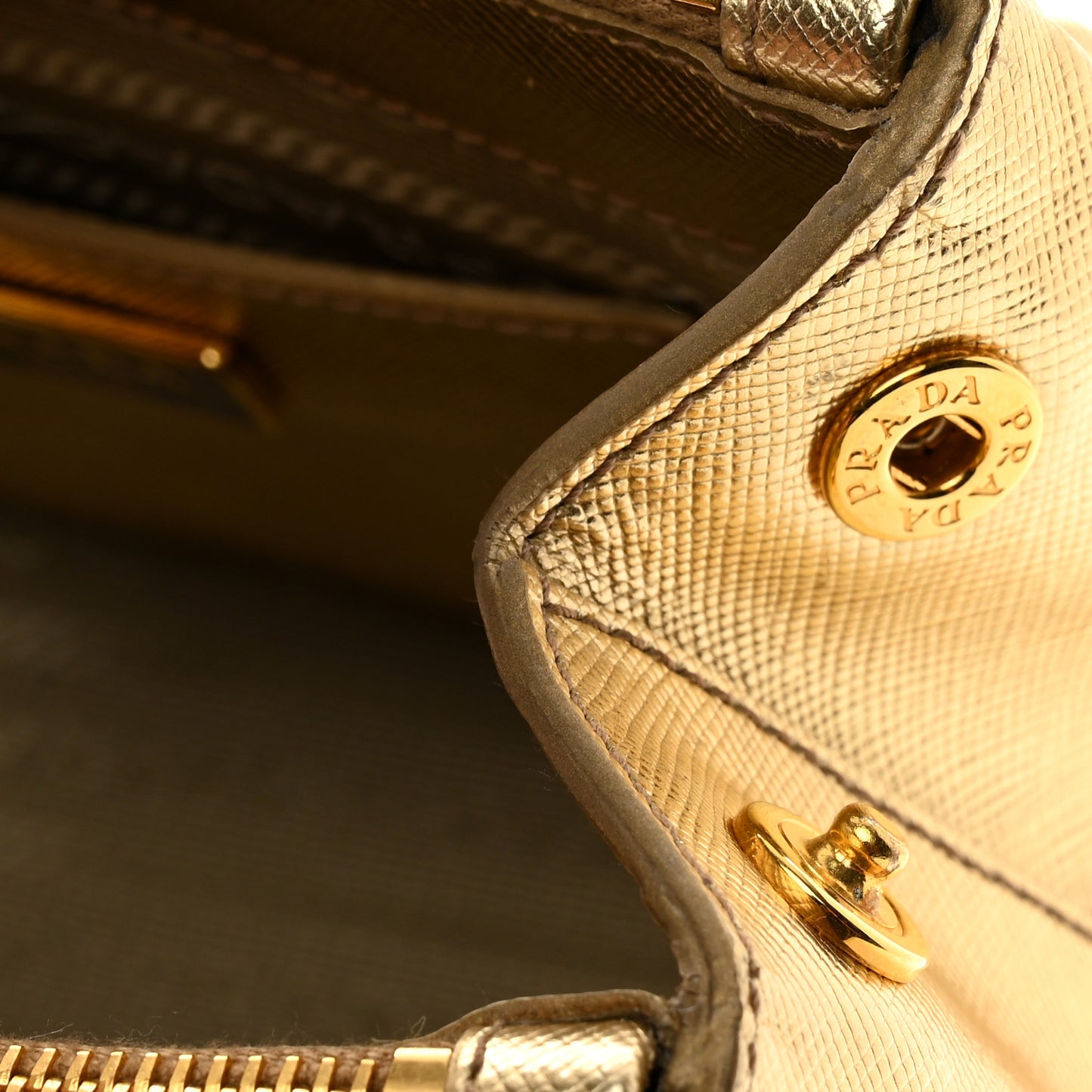 Metallic Saffiano Lux Micro Galleria Double Zip Tote Gold