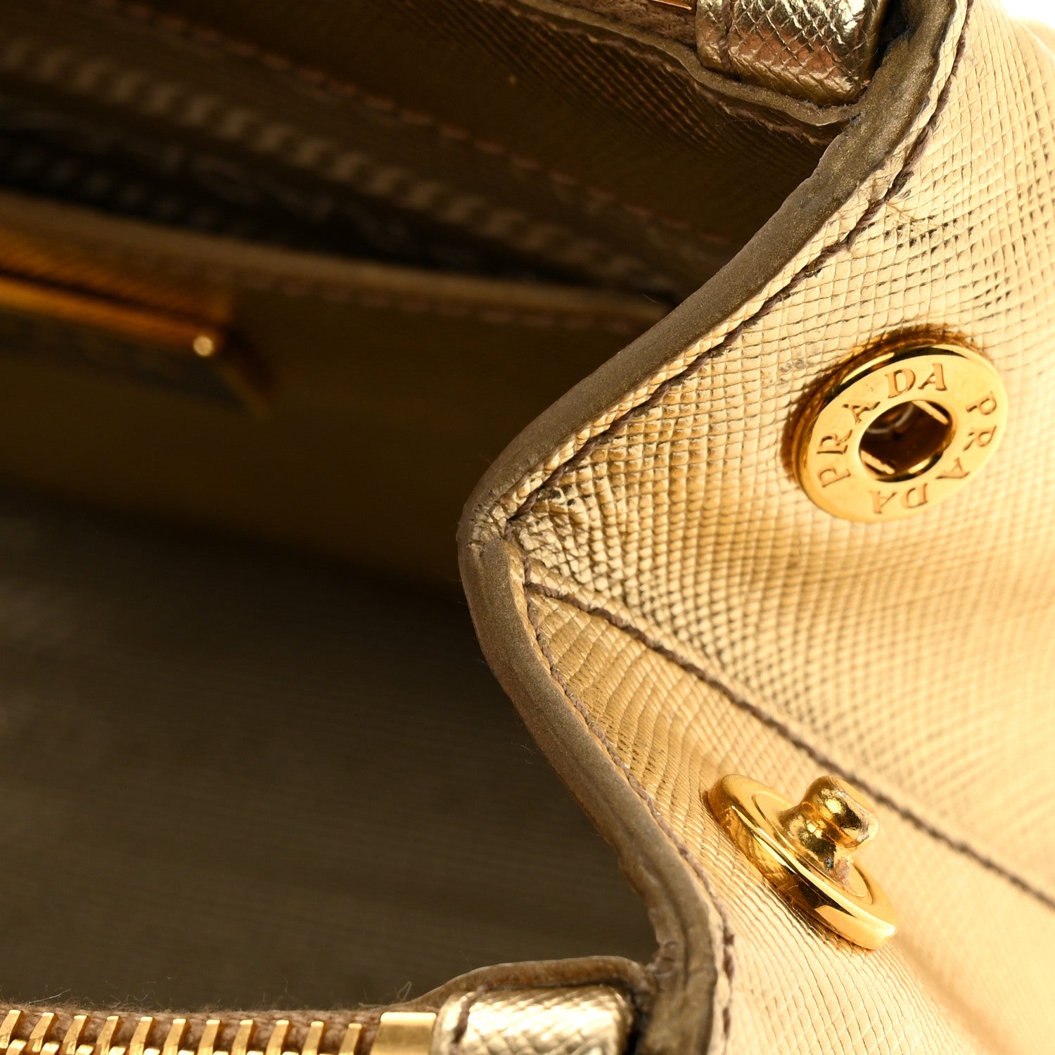 Prada Metallic Saffiano Lux Micro Galleria Double Zip Tote Gold 12 of 12