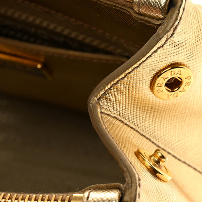 Prada Metallic Saffiano Lux Micro Galleria Double Zip Tote Gold 12 of 12