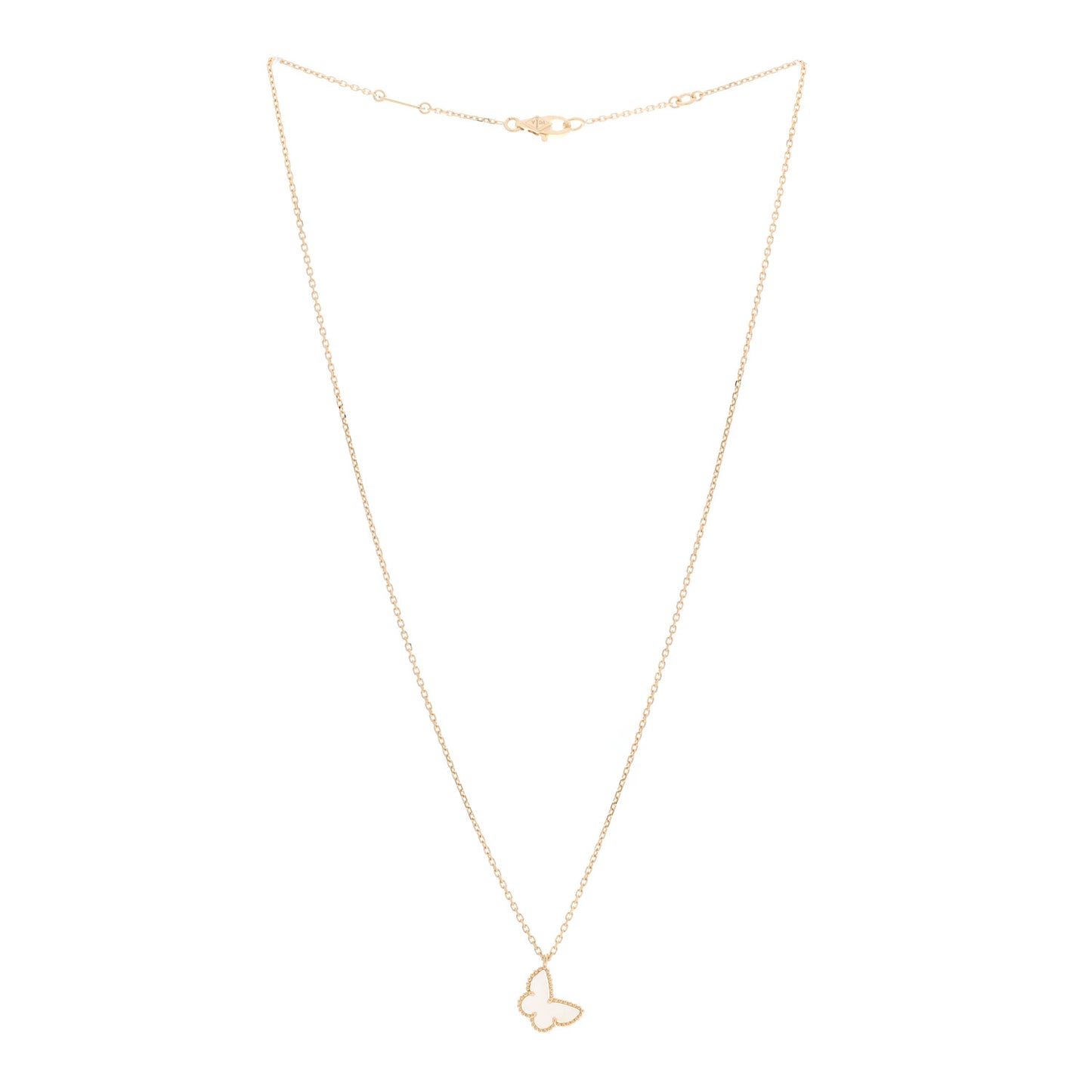 18K Yellow Gold Mother of Pearl Sweet Alhambra Butterfly Pendant Necklace