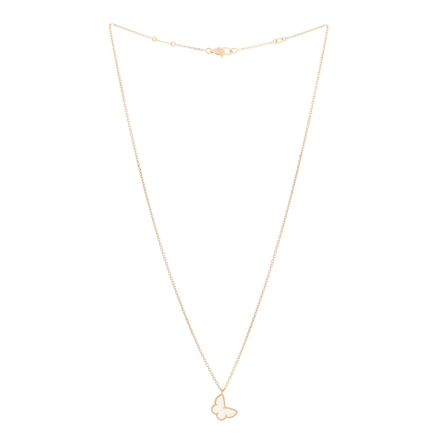 Van Cleef & Arpels 18K Yellow Gold Mother of Pearl Sweet Alhambra Butterfly Pendant Necklace 3 of 7