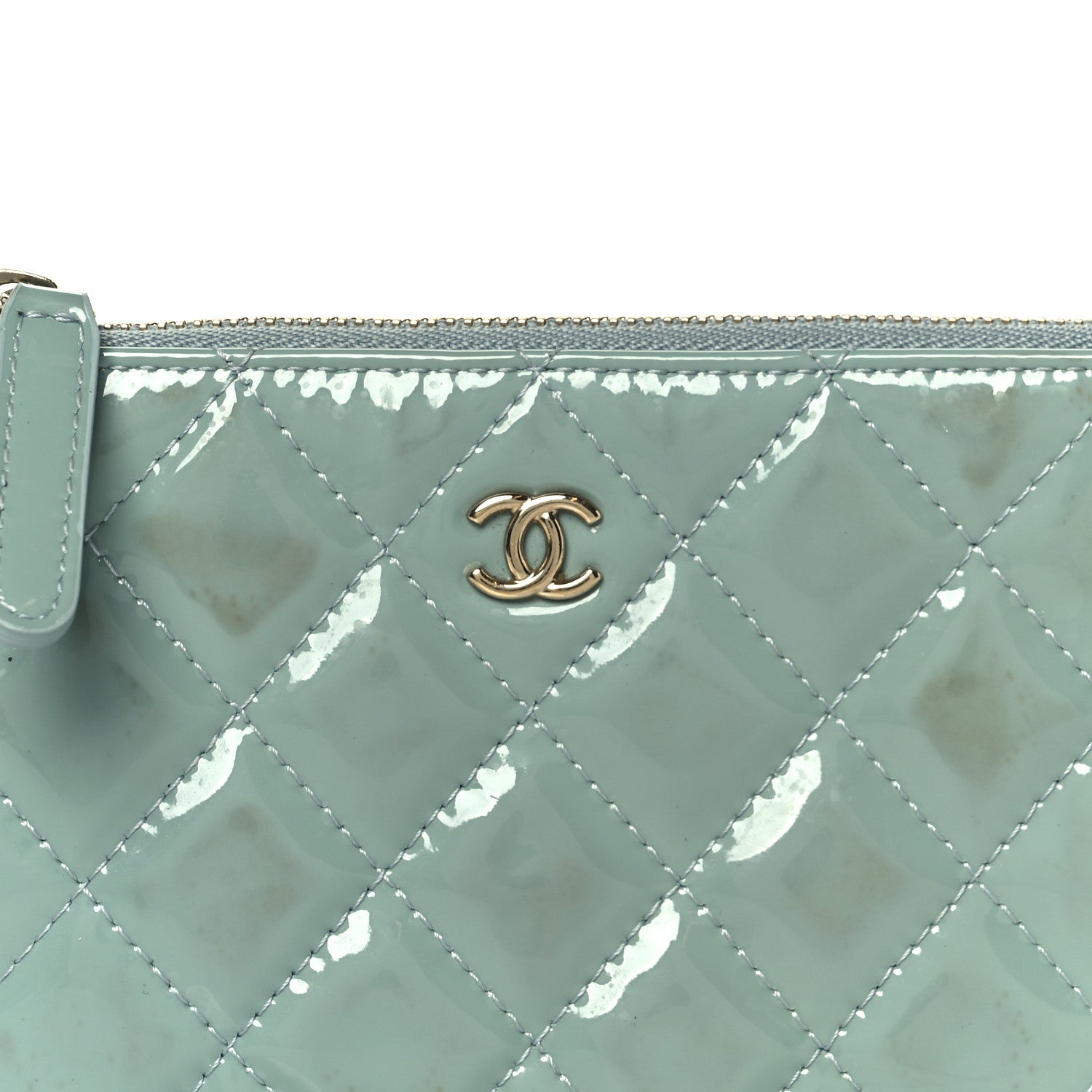 Chanel Patent Quilted Small Cosmetic Case Light Blue 8 of 9
