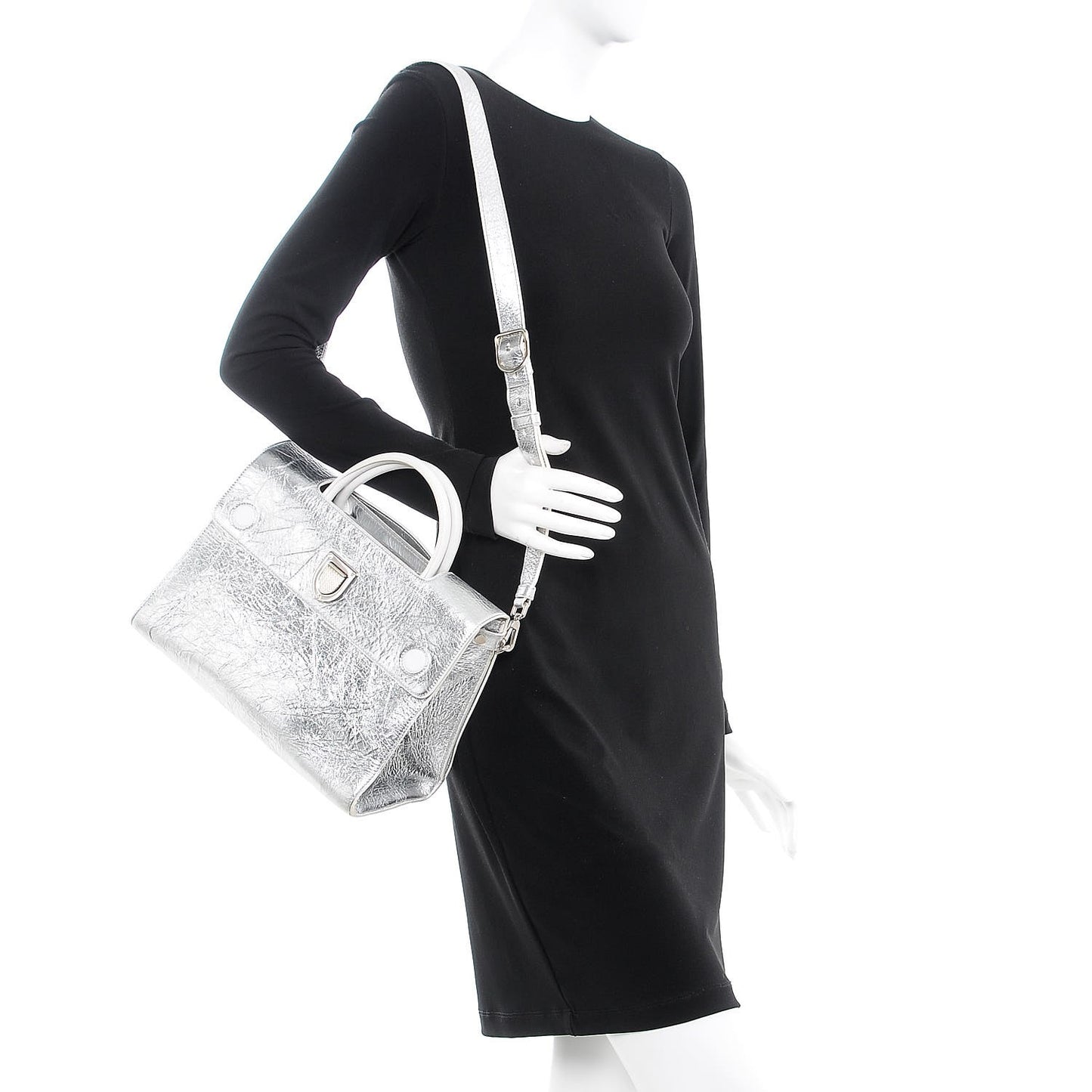Metallic Calfskin Medium Diorever Flap Silver