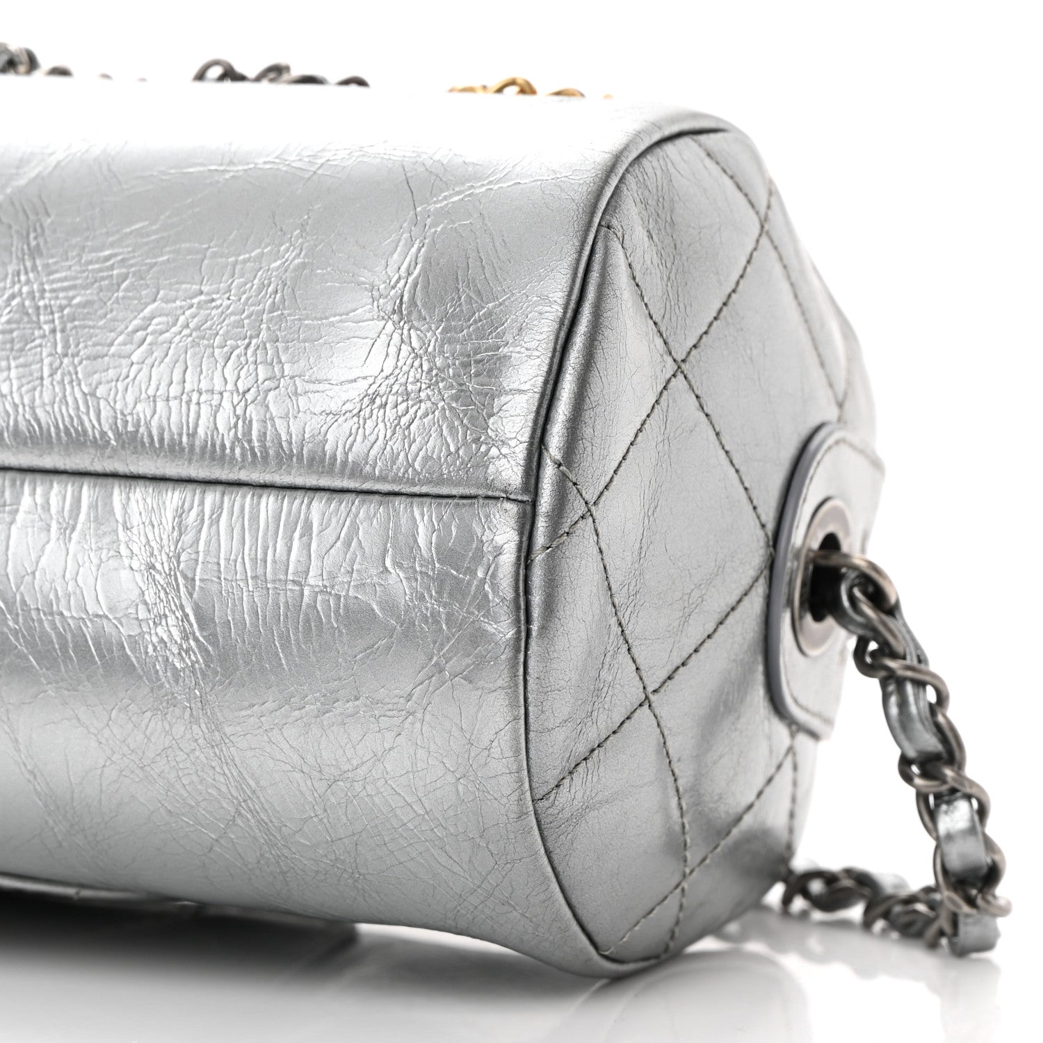 Chanel Metallic Lambskin Signe Bowling Bag Silver 10 of 11