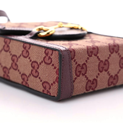 Gucci Monogram Textured Dollar Calfskin Mini Horsebit 1955 Crossbody Bag Sahara Rubino Chardonnay 7 of 10