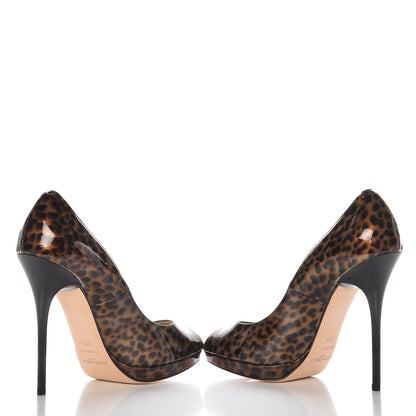 Jimmy Choo Patent Leopard Print Quiet Peep Toe Pumps 38.5 5 of 9