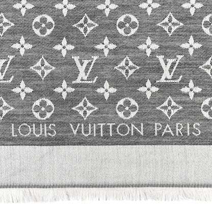 Louis Vuitton Wool Silk Monogram Denim Shawl Black 2 of 3
