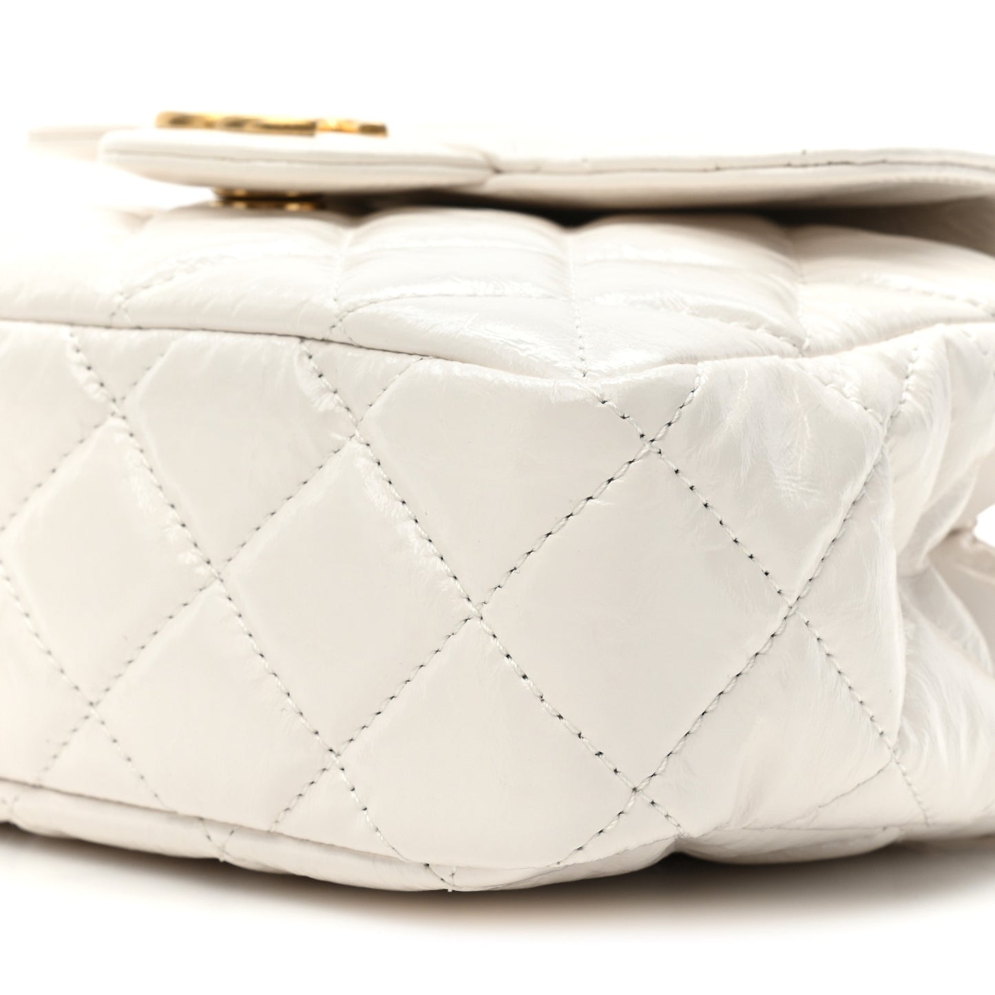 Shiny Crumpled Calfskin Quilted Small Wavy CC Hobo White