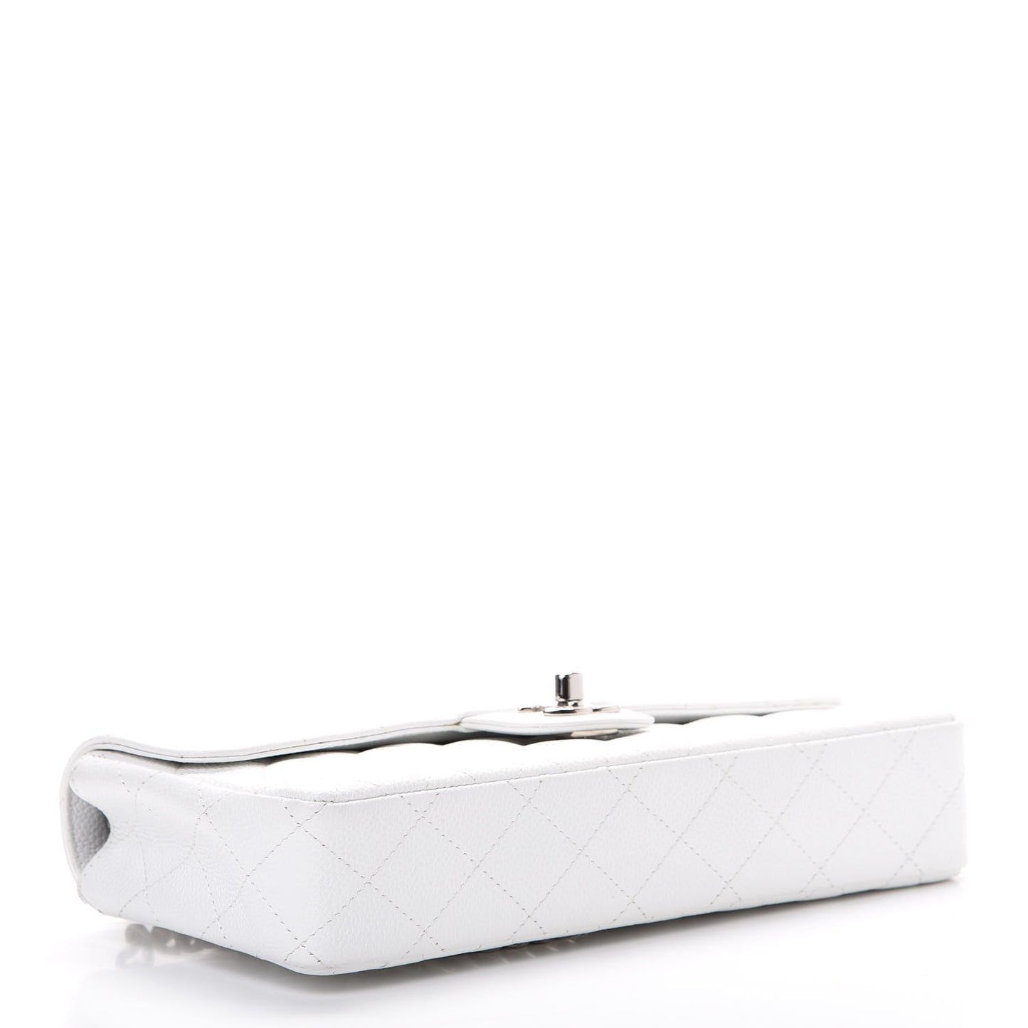 Caviar Quilted East West Flap Bijoux Chain White
