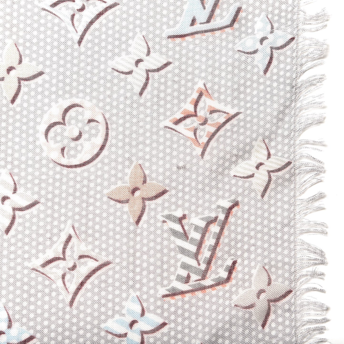 Silk Monogram Polka Dots Shawl Gray